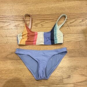 Rip Curl Multi-Color Stripe Bikini Top with Light Blue Bottom